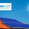 solar panels on a roof and trina solar logo