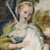 A close of of the portrait, 'A young Lady and a Unicorn', by Domenichino. Both the young lady and the unicorn have Hitler mustaches.