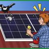 a bird shitting on a solar panel
