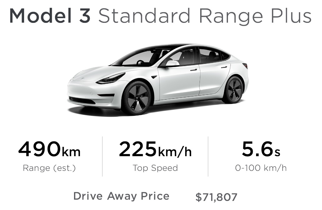 Tesla Model 3 Standard Range Plus, January 2021.