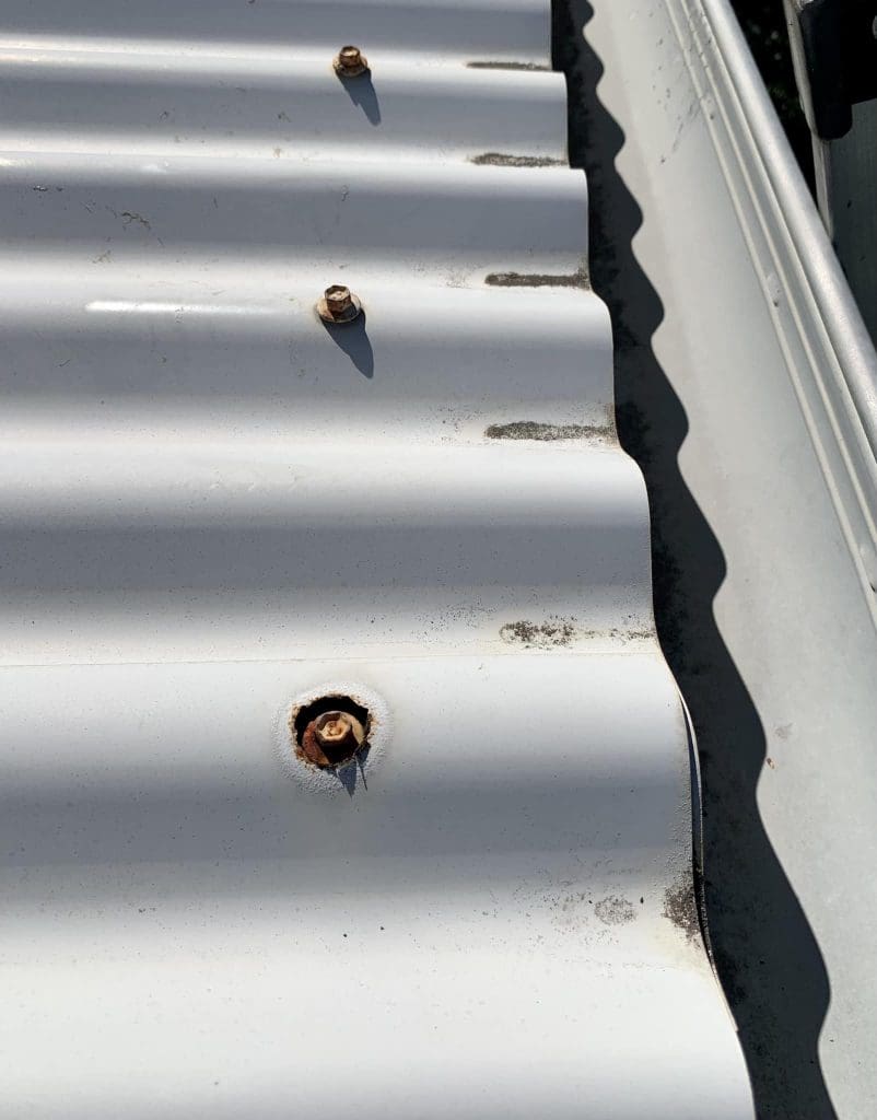 Roofing screw corroded through corrugated sheets