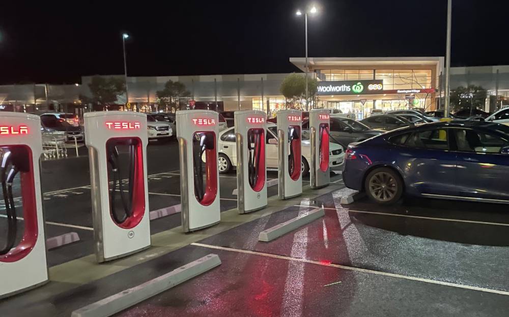 A Tesla supercharger station