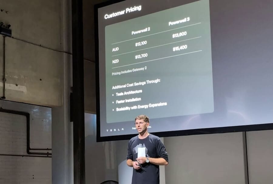 Slide showing the price differences between the Powerwall 2 and 3. 