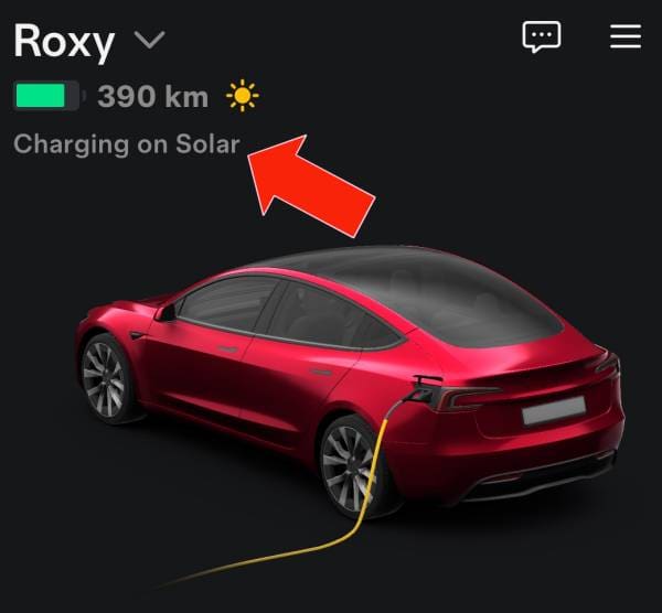 Tesla EV charging on solar power only