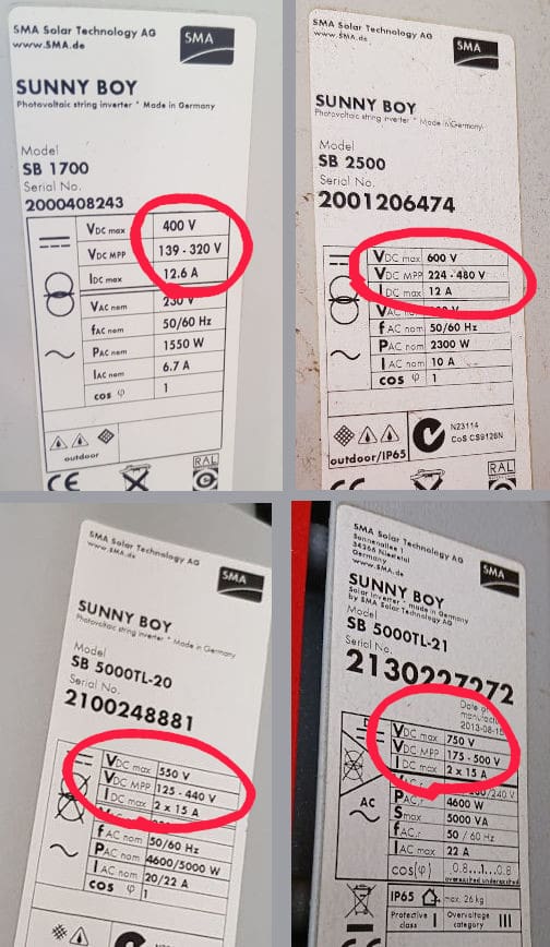 SMA sunny boy inverter labels