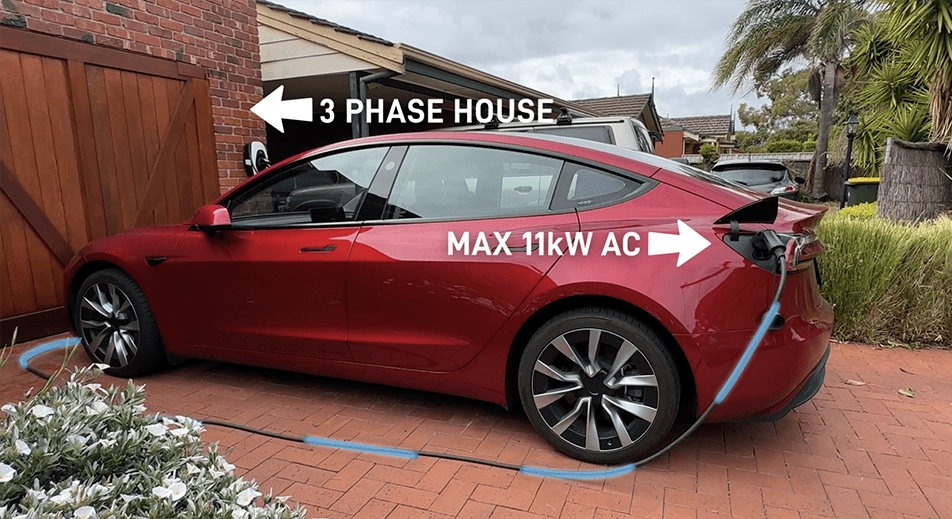 A Tesla model 3 charging at 11kW