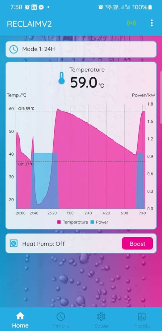 Reclaim heat pump monitoring app