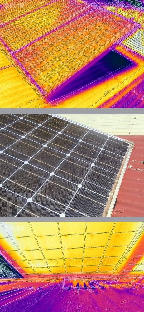 thermal images of hot spots on solar panels