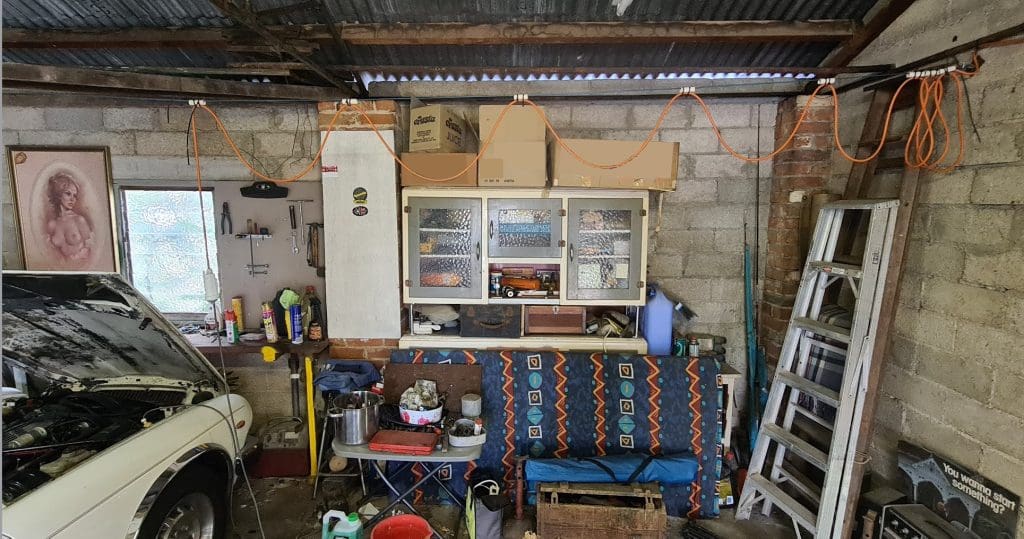 car battery charger in a garage