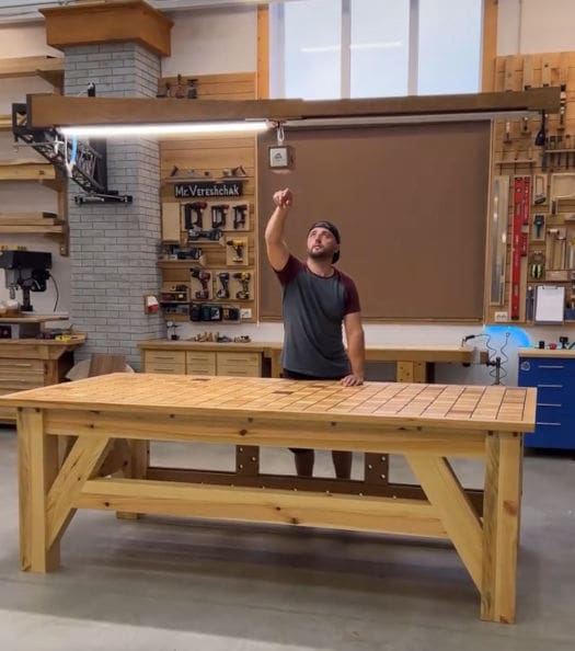 workbench with moveable overhead light