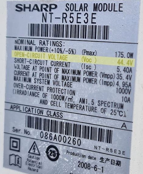 Sharp solar panel label