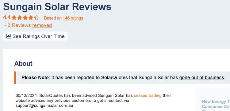 Sungain Solar review page heading.