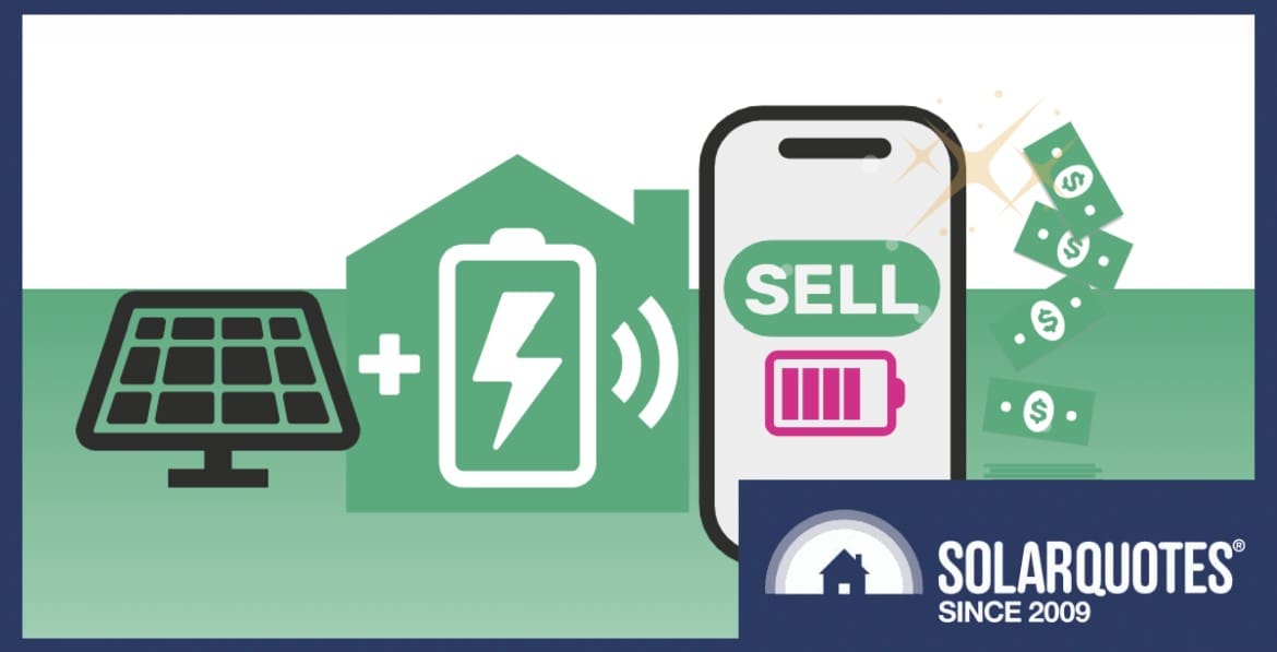 A graphic depicting a solar panel and a battery and piles of money