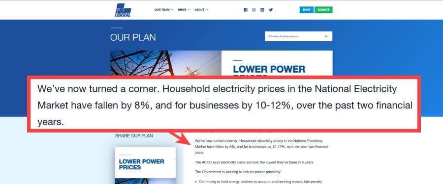 Coalition statement on electricity prices