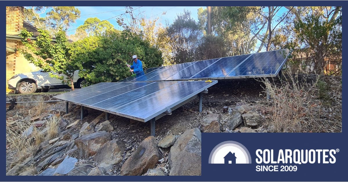 Solar panels in a domestic garden