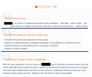 One star reviews of a solar company