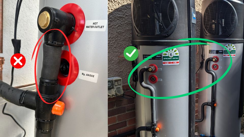 Comparing bad clearance vs. good clearance for sacrificial anode replacement on a all-in-one hot water heat pump.