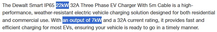 Bunnings has an inconsistency on their DeWalt EV charger page