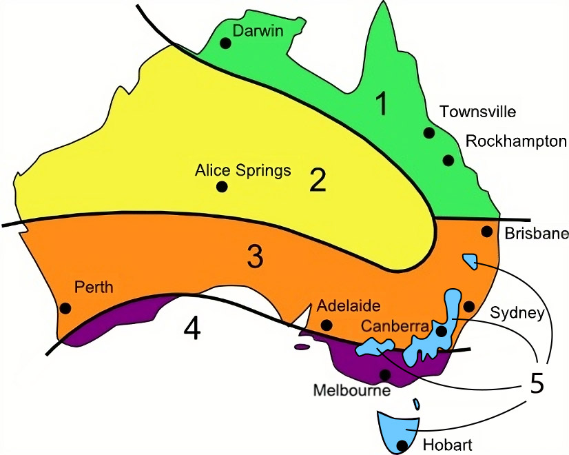 The different STC zones for hot water heat pumps across Australia.