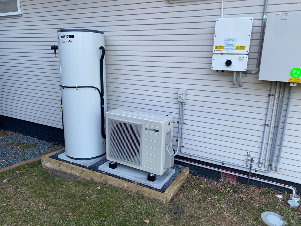 a Sanden hot water heat pump.